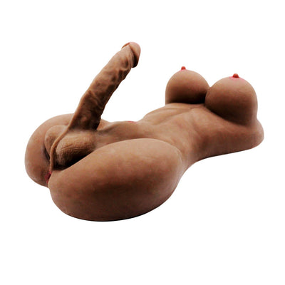 EU Stock - TPE 15 lbs Dark Tanned Big Boobs Big Dick Futanari Sex Doll Torso