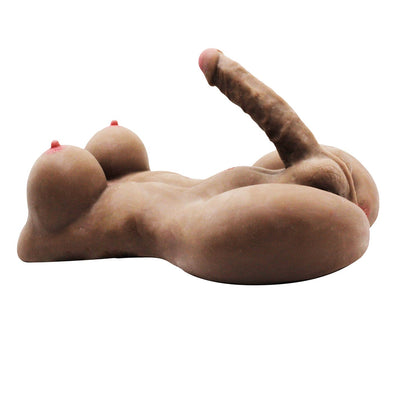 EU Stock - TPE 15 lbs Dark Tanned Big Boobs Big Dick Futanari Sex Doll Torso