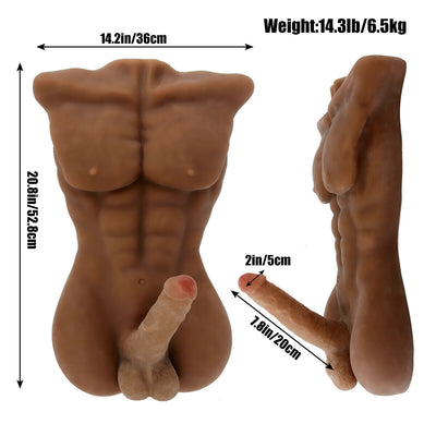 EU Stock - TPE 14.3 lbs Dark Tanned Adult Masculine Male Sex Doll Torso For Women With Huge Penis