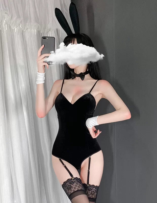 Bunny Girl Costume Cosplay Lingerie Bodysuit Set Black - Accessories - SexDollPartner
